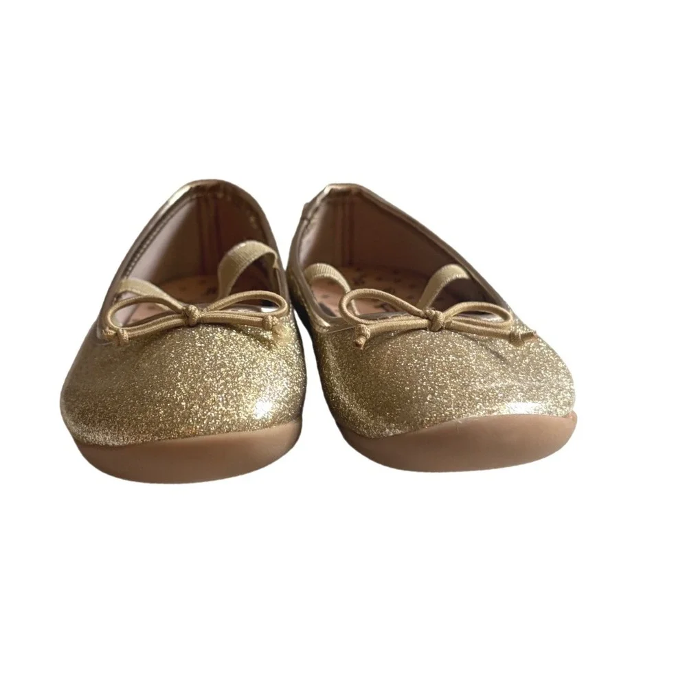 Wonder Nation Toddler Girls Gold Glitter Ballet Flats Memory Foam Shoes Size 8